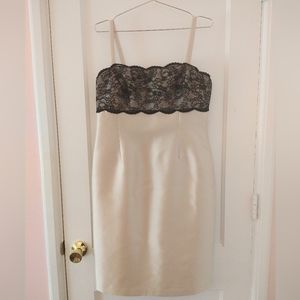 Renee DuMarr Formal Champagne Colored Silk/Wool Cocktail Dress with Lace Size 12